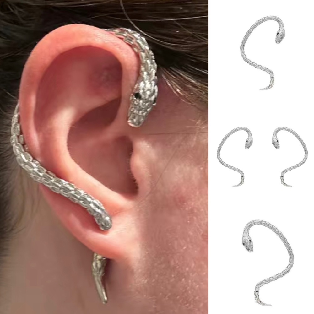 Pair of Silver Tone Snake Ear Cuffs Earrings NWT - Picture 1 of 14